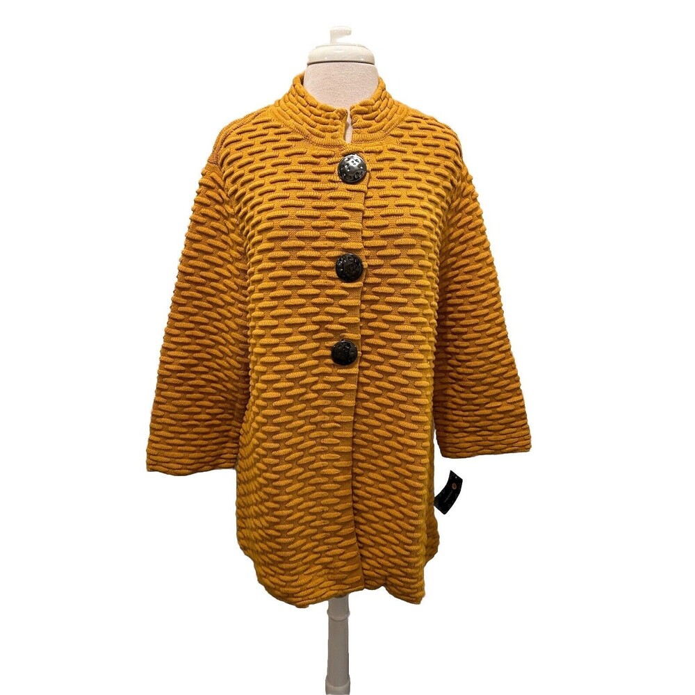 J M Collection Golden Poppy 3/4 Sleeve Cardigan Sweater Xl